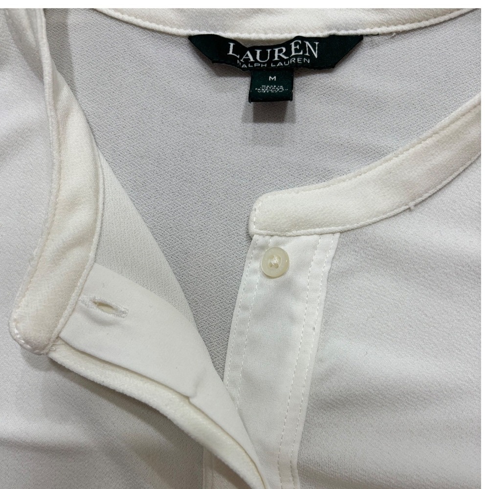 Lauren Ralph Lauren White Long Sleeve Tunic Top Button‎ Neck Women's Size M - Picture 9 of 9